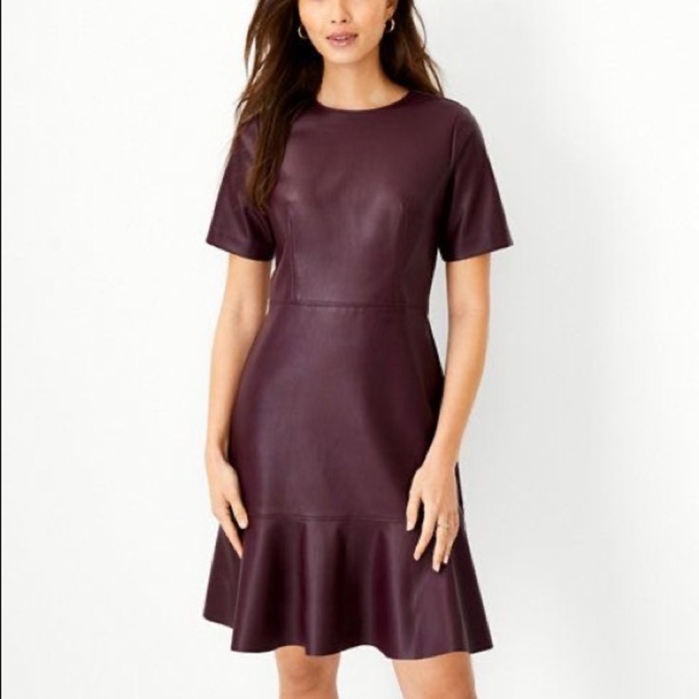 NWT Ann Taylor Faux Leather Flounce Sheath 12T
